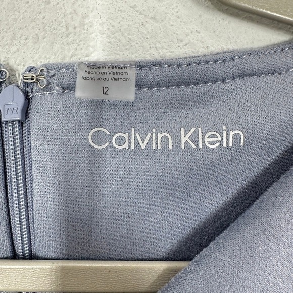 Calvin Klein Sleeveless Sheath Dress Blue Faux Suede Draped Front Size 12 Career - Picture 6 of 8